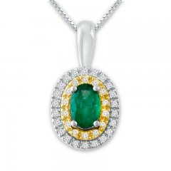 Emerald Necklace 1/10 ct tw Diamonds Sterling Silver/10K Gold