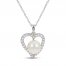 Cultured Pearl & White Lab-Created Sapphire Heart Necklace Sterling Silver 18"