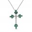 Lab-Created Emerald & White Lab-Created Sapphire Cross Necklace Sterling Silver 18"