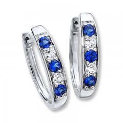 Hoop Earrings Lab-Created Sapphire Sterling Silver