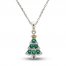 Citrine & Lab-Created Emerald Christmas Tree Necklace Sterling Silver 18"