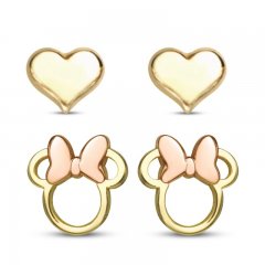 Children's Minnie Mouse Earrings Boxed Set 14K Two-Tone Gold