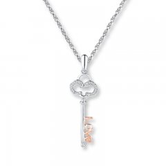 Key Necklace Diamond Accents Sterling Silver/10K Gold