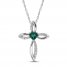 Lab-Created Emerald & White Lab-Created Sapphire Cross Necklace Sterling Silver 18"