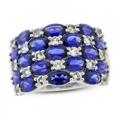 Blue & White Lab-Created Sapphire Ring Sterling Silver