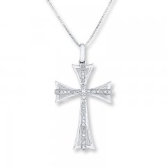 Diamond Cross Necklace 1/5 ct tw Round-cut 10K White Gold