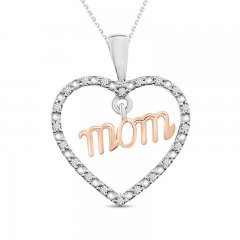 Diamond Mom/Heart Necklace 1/20 ct tw 10K Two-Tone Gold 18"