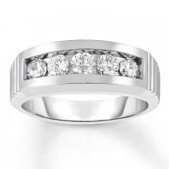 Men's Diamond Wedding Band 1 ct tw Round-cut 10K White Gold