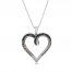 Black/Brown/White Diamond Heart Necklace 1/3 ct tw Sterling Silver 18"