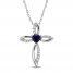 Blue & White Lab-Created Sapphire Cross Necklace Sterling Silver 18"