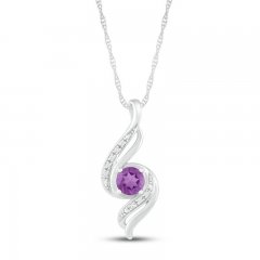 Amethyst & Diamond Necklace Sterling Silver 18"