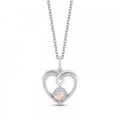 Hallmark Diamonds Lab-Created Opal Necklace 1/10 ct tw Round-Cut Sterling Silver 18"