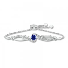 Blue/White Lab-Created Sapphire Bolo Bracelet Sterling Silver