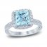 Aquamarine Engagement Ring 3/8 ct tw Diamonds 14K White Gold