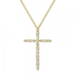 Diamond Cross Necklace 1/5 ct tw Round-cut 10K Yellow Gold