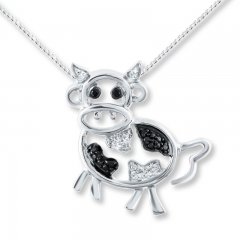 Diamond Cow Necklace 1/20 ct tw Black/White Sterling Silver