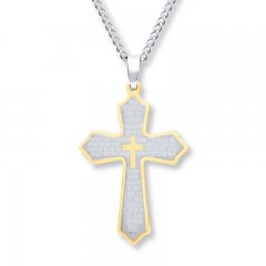 Men's Cross Necklace Lord's Prayer Stainless Steel