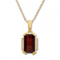 Garnet Necklace with Diamonds 10K Yellow Gold