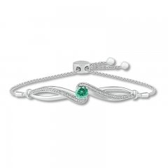 Lab-Created Emerald & White Lab-Created Sapphire Bolo Bracelet Sterling Silver