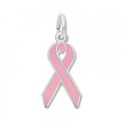 Breast Cancer Ribbon Pink Enamel Sterling Silver Charm