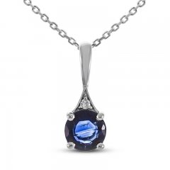 Blue Sapphire & Diamond Accent Necklace 10K White Gold 18"