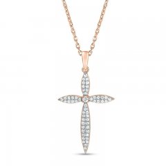 Diamond Cross Necklace 1/4 ct tw Round-cut 10K Rose Gold 18"