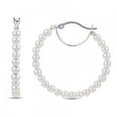 Cultured Pearl Hoop Earrings Sterling Silver