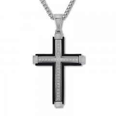 Men's Diamond Cross Necklace 1/6 ct tw Stainless Steel 22"