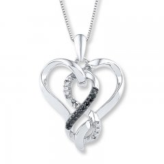 Black/White Diamond Heart Necklace 1/10 ct tw Sterling Silver