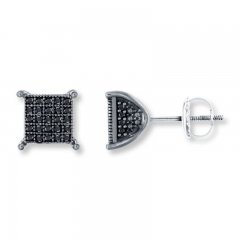 Men's Black Diamond Earrings 1/4 ct tw Round-cut 10K White Gold