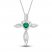 Lab-Created Emerald & White Lab-Created Sapphire Cross Necklace Sterling Silver 18"