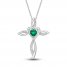 Lab-Created Emerald & White Lab-Created Sapphire Cross Necklace Sterling Silver 18"