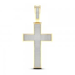 Men's Diamond Cross Charm 1 ct tw Round-cut 10K Yellow Gold