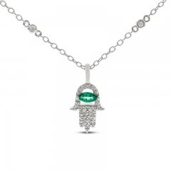 Emerald Hamsa Necklace 1/10 ct tw Diamonds Sterling Silver 18"