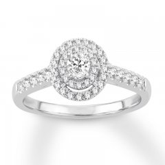 Diamond Engagement Ring 1/2 ct tw Oval/Round 14K White Gold