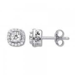 Diamond Halo Earrings 1/2 Carat tw 10K White Gold