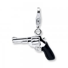 Pistol Charm Black Enamel Sterling Silver