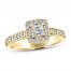 Leo Diamond Engagement Ring 3/4 ct tw Princess/Round 14K Yellow Gold