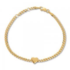 Heart Curb Chain Bracelet 14K Yellow Gold Adjustable