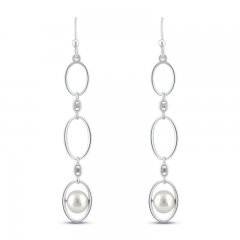 Cultured Pearl & White Lab-Created Sapphire Drop Earrings Sterling Silver