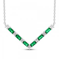 Lab-Created Emerald & White Lab-Created Sapphire Necklace Sterling Silver 18"