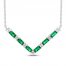 Lab-Created Emerald & White Lab-Created Sapphire Necklace Sterling Silver 18"