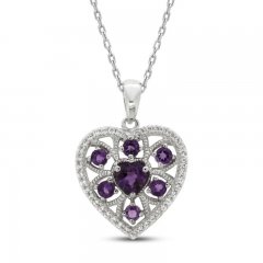 Amethyst & Lab-Created White Sapphire Heart Necklace Sterling Silver 18"