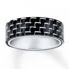 Men's Wedding Band Black Carbon Fiber Stainless Steel