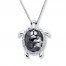 Turtle Necklace Black/White Diamonds Sterling Silver