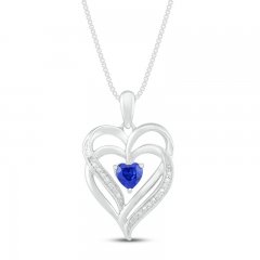 Blue Lab-Created Sapphire & Diamond Heart Necklace Sterling Silver 18"