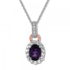 Amethyst Necklace White Topaz Sterling Silver/10K Rose Gold