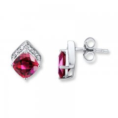 Lab-Created Ruby Earrings Diamond Accents Sterling Silver