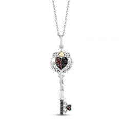 Disney Treasures Alice in Wonderland 'Key' Diamond & Garnet Necklace 1/10 ct tw Sterling Silver/10K Yellow Gold