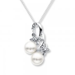 Butterfly Necklace Cultured Pearls/Diamonds Sterling Silver